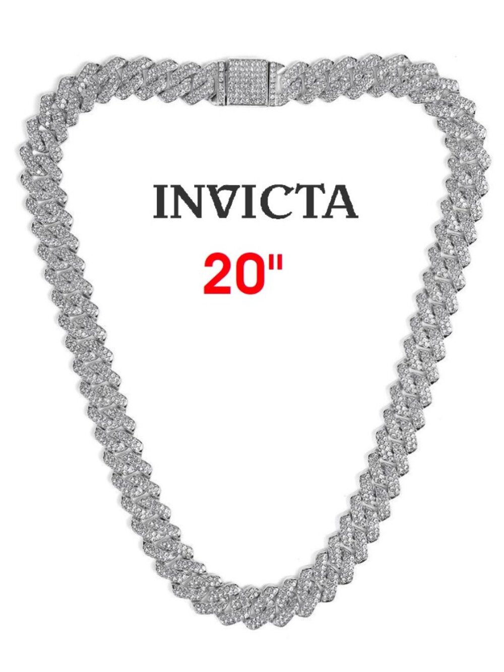 $99 Invicta Elements Silver Tone Men 20" Iced Out Cuben Chain Necklace 80825 NWT
